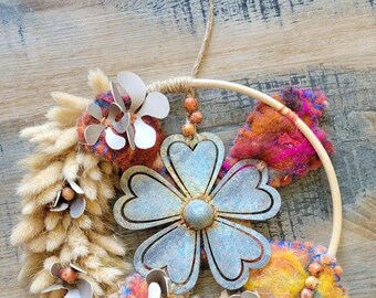Metal Flower Mixed Media Wreath Wall Art Deco