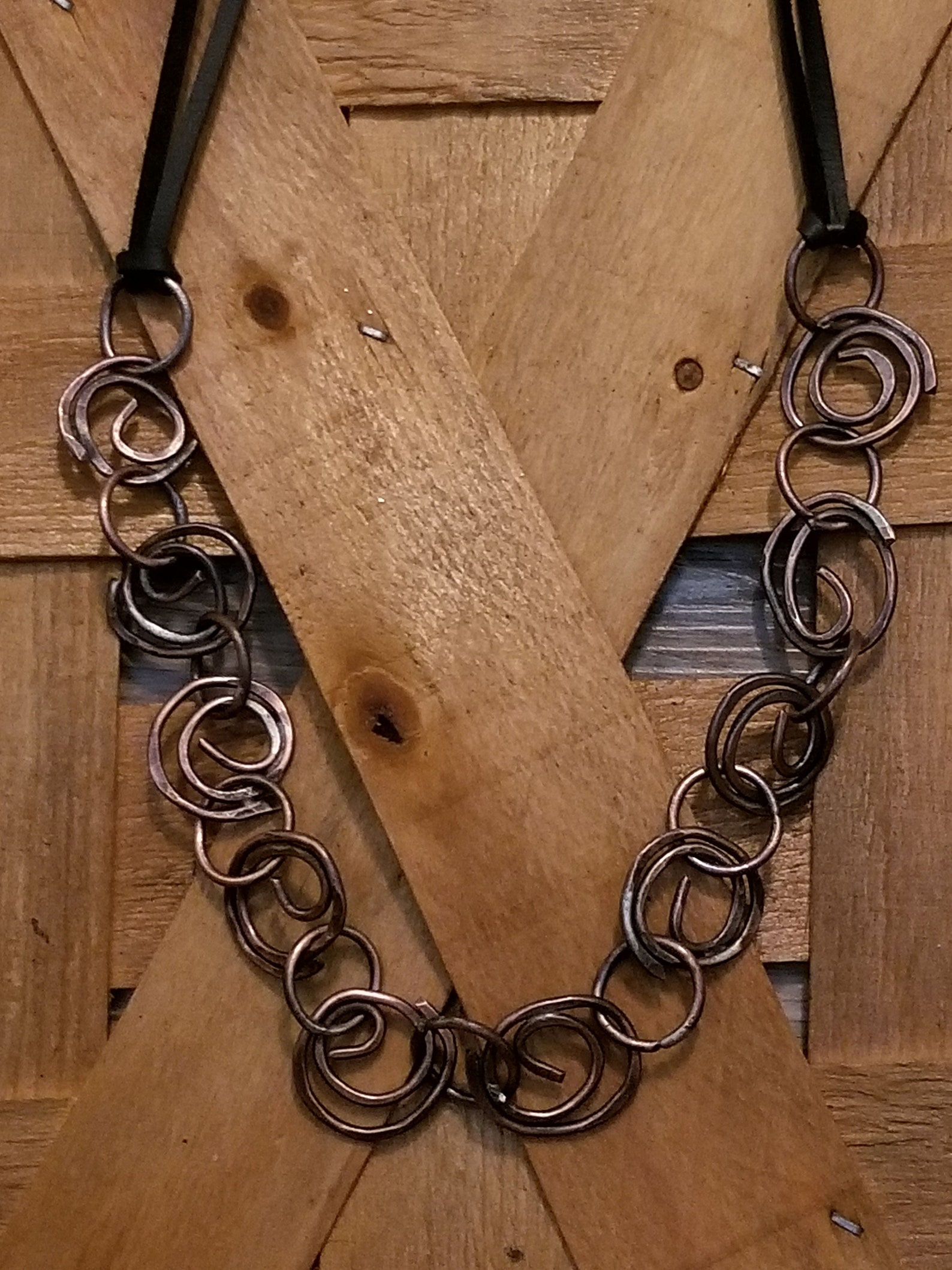 Curly Q Link in Copper with 12 Double Black Leather Etsy