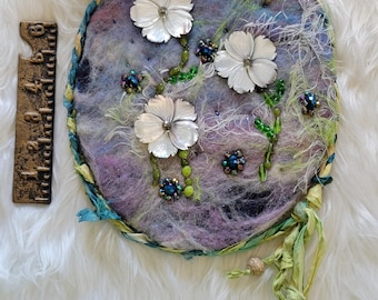 Mother of Pearl Wall Hanging Wet Felted Artwork