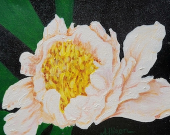 White Peony Flower Acrylic Painting Artwork