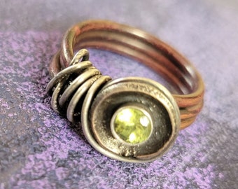 Citrine Crystal Stone Copper and Silver Ring