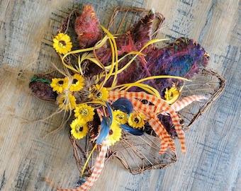 Fall Leaf Sunflowers Wreath Wall Art