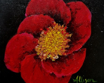 Red Open Flower with Yellow Center