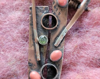 Fiber Art Beaded Copper Necklace with Wire Wrapped Wool Beads