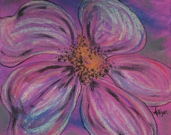 Pink Flower with Soft Pastels and Acrylic Paint Artwork
