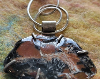 Swirly Silver Wire Stone Pendant Necklace - 24 inch Leather Cord