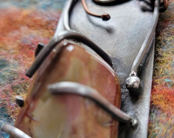Orange Stone with Stone Pendant Necklace and Copper Accents