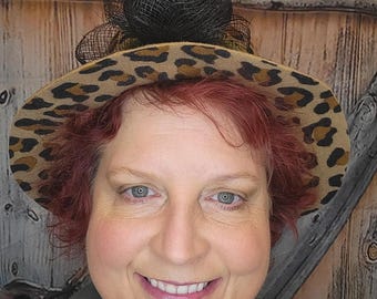 Leopard and Sage Hat with Black Bow
