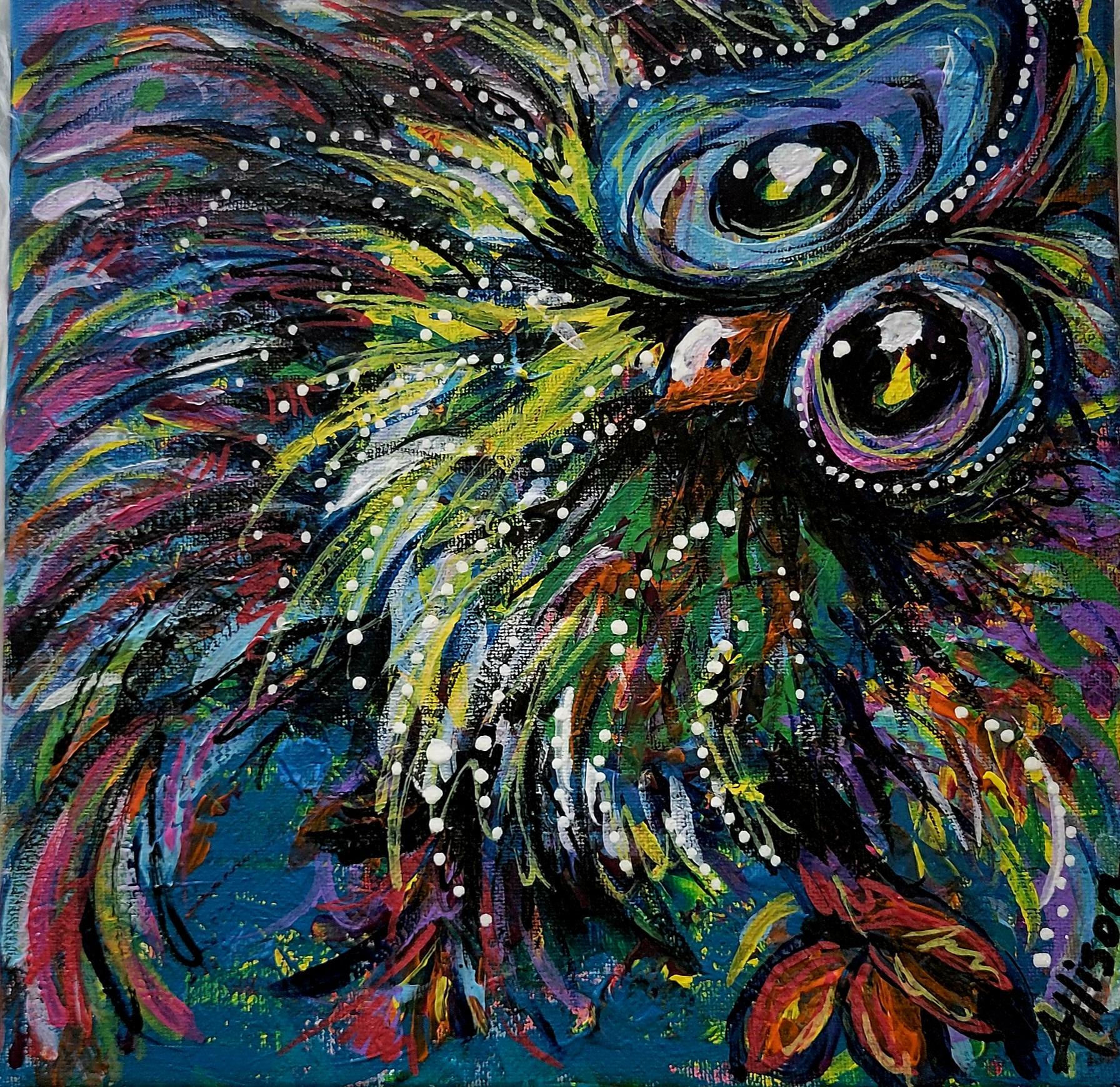 Textured Owl Painting Wall Hanging Artwork