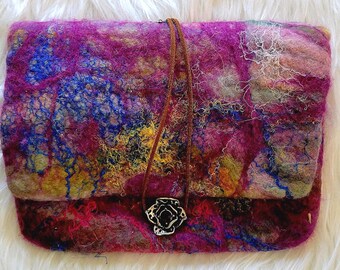 Hot Pink Boho Meadow Organizer Wool Felted Bag