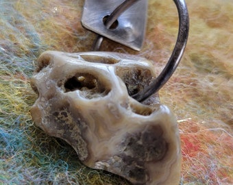 Holey Stone Textured Silver Pendant and Silver Chain Necklace