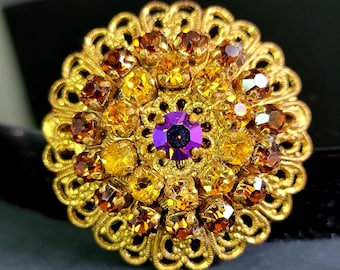 Aurora Burakist gold  and amethyst crystal  brooch, Ab sparkly jewelry, Vintage multi crystal sparkly brooch, Ab jewelry brooch pin