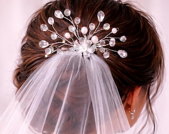Peineta de perlas para el cabello de novia, tocado nupcial con cuentas, adorno para el cabello con diamantes de imitación