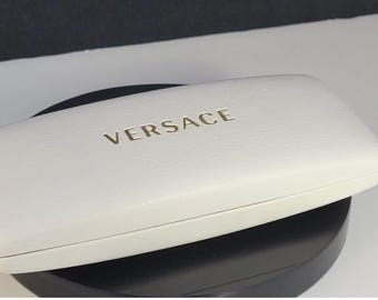 ヴィンテージ ホワイト イタリアンレザー 眼鏡ハードケース、6インチ×1インチ×3インチ