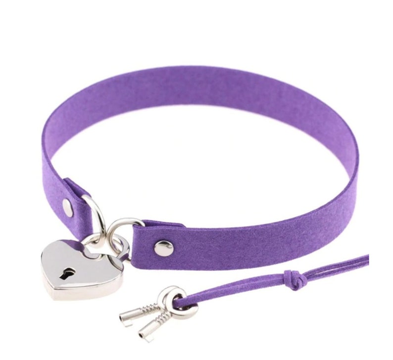 Purple Shammy Leather Day Collar Locking Heart BDSM Etsy