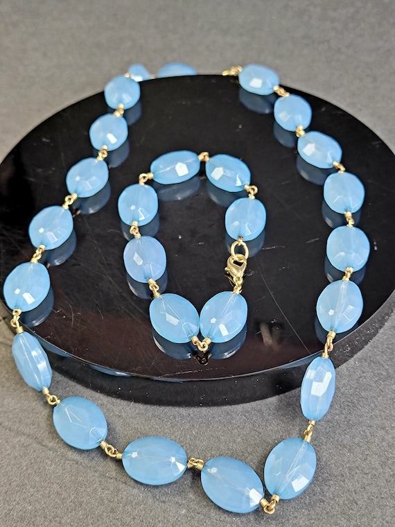 Blue acrylic bead necklace Matching Set,affordable