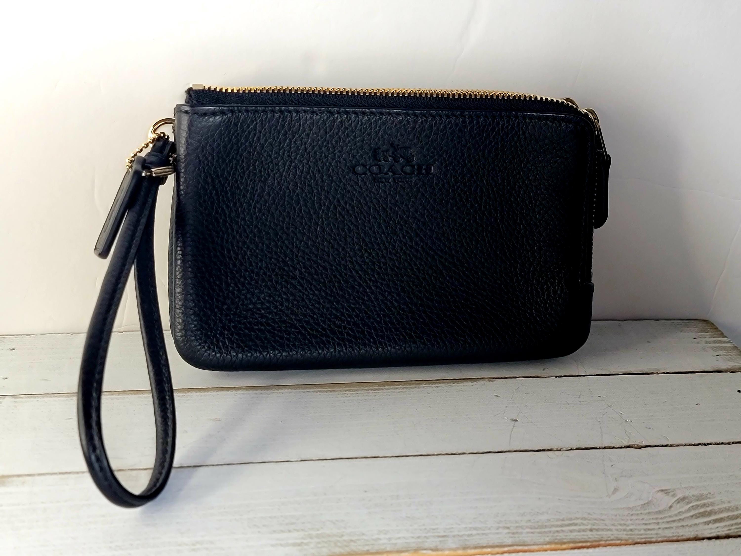 Vintage Coach Wristlet | Black Pebbled Leather Double Zip Clutch