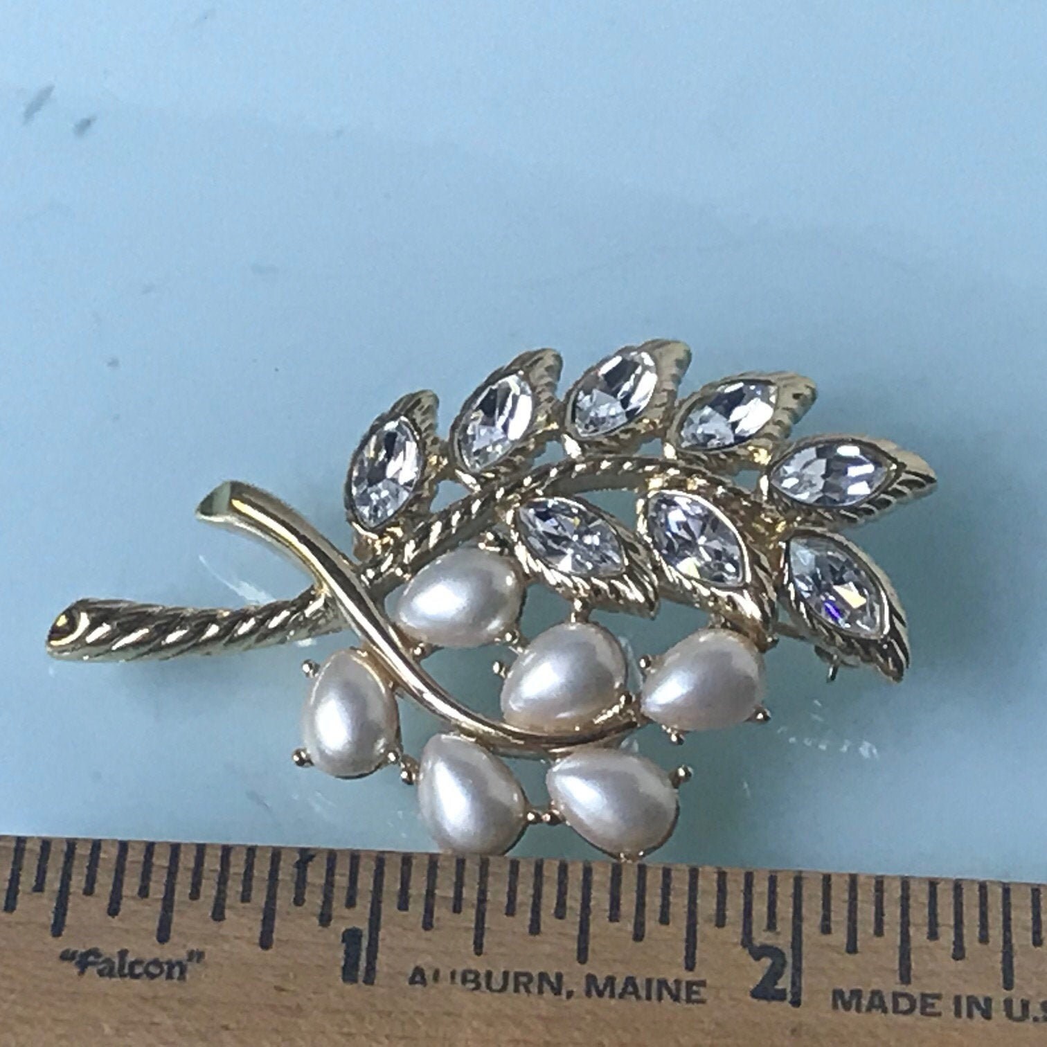 Pearl Brooch Pin with Crystal LeavesDesigner crystal brooch Etsy
