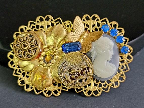Cameo brooch victorian, Crystal Beads Cameo Butte… - image 3