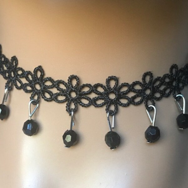 Handmaid Black thin choker necklace, Droplet Lace Flower Daisy Choker, Choker collar necklace for women