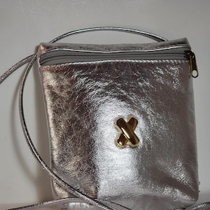 Small Silver Metallic Faux Leather Crossbody Bag Stylish Women Purse