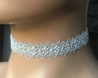 Ras de cou argenté/blanc en dentelle frivolité, bijoux gothiques victoriens, collier ras du cou pour femme, tour de cou victorien en velours, collier ras du cou tatouage