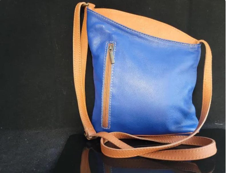 Royal blue Italian leather handbag by BORSE in PELLE Valentino, made in Italy, full grain leather purse”