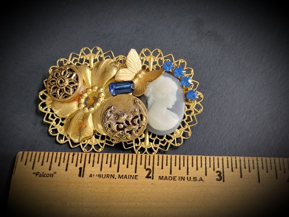 Cameo brooch victorian, Crystal Beads Cameo Butte… - image 10