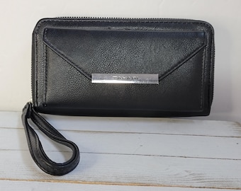 Tahari Black Leather Wristlet Wallet, Zip-Around Clutch