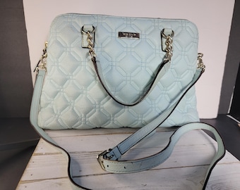 Kate Spade Blue Quilted Leather Satchel Crossbody Bag Gold Chain Strap Tote