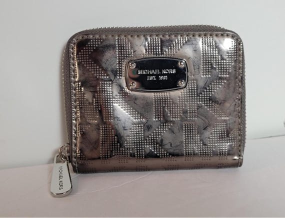 Michael Kors Silver Monogram Mini Zip Wallet — 3.… - image 1