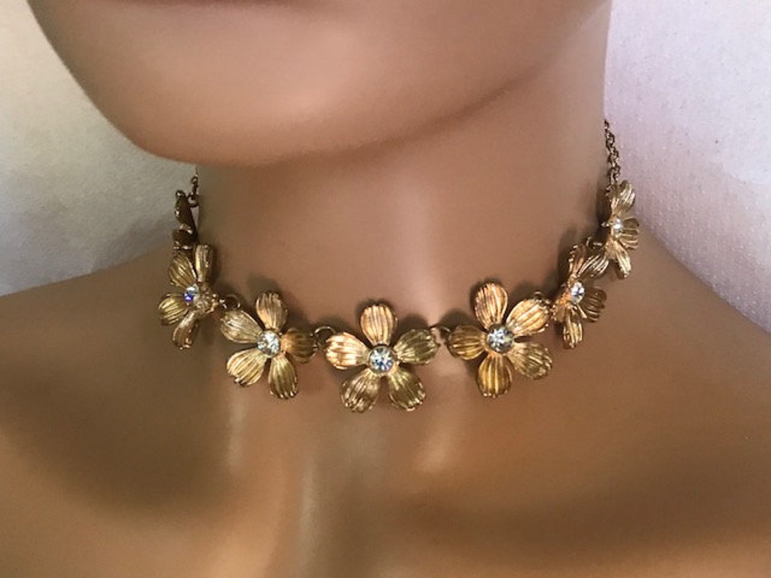 Gold Rhinestone Daisy Flower Choker Cherry blossom flower Etsy