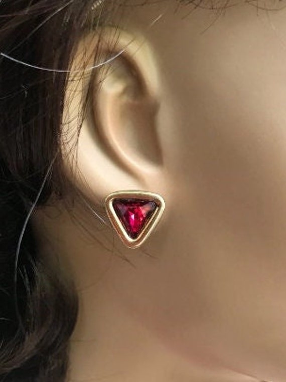 SAL Ruby Triangle Swarovski Crystal Stud Earrings,