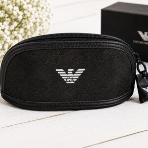 Emporio Armani Eyeglass Case Black Glasses Case Sunglasses Case Designer Eyewear Case Travel Zipper Hard Shell Case