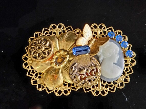 Cameo brooch victorian, Crystal Beads Cameo Butte… - image 4