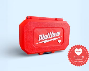 Valentines Edition Personalized Red Milwaukee Style Gift Box | Keepsake Storage Box for Dad, Groomsmen, Woodworker, Valentines Gift