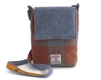 HARRIS TWEED crossbody / messenger bag ,  lined with a Rose & Hubble cotton and a self adjusting Harris tweed strap, handmade in SCOTLAND