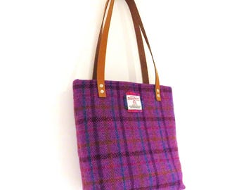 Harris Tweed traditional tote shopping bag, pure wool quality handcrafted bag, quality handwoven shoulder bag , traditional Scottish bag