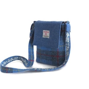 Sac bandoulière/sac messager HARRIS TWEED, doublé d'un coton Rose & Hubble et d'une bandoulière en tweed Harris auto-ajustable, fait main en ÉCOSSE