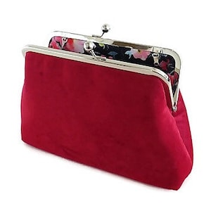 Red velvet handbag with a floral cotton lining, handmade bag, ladies gift