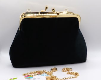 Black velvet evening handbag , handmade ladies purse, luxury shoulder bag
