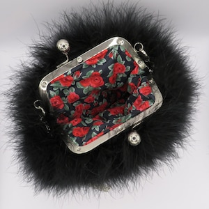 Federbeutel, Marabufederbeutel mit einem Liberty Stoff gefüttert (Ascot Rose), handgemachte Tasche