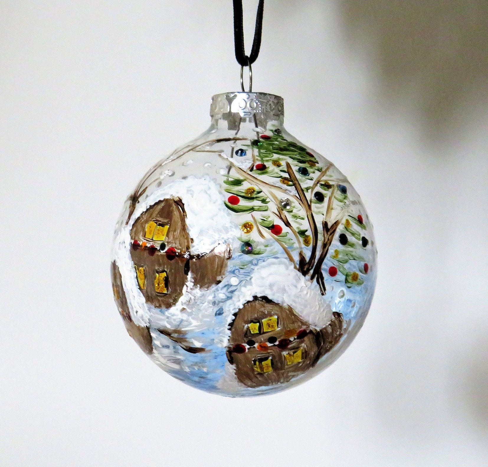 Large glass 8cm hand painted baubles christmas gift gift Etsy