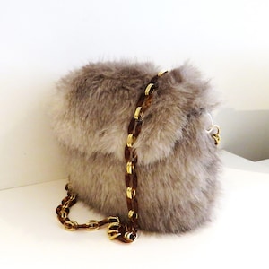 Faux fur quality shoulder bag , luxury fluffy handmade soft longhaired bag