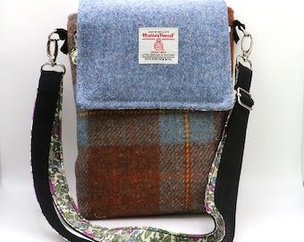 Harris tweed traditional heritage crossbody bag , quality pure wool handwoven bag with adjustable strap