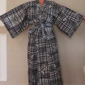 Unused Vintage Hand Sewn Cotton Kimono Men&#39;s or Womans Yukata Japanese King Chess Pieces