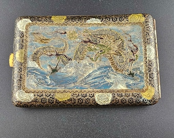 Japanese Dragon Enamel on Copper Antique Cigarette/Card Holder