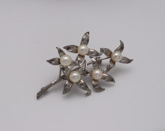 Vintage gekweekte Akoya 6 mm parel cluster zilveren broche/pin (24-1076)