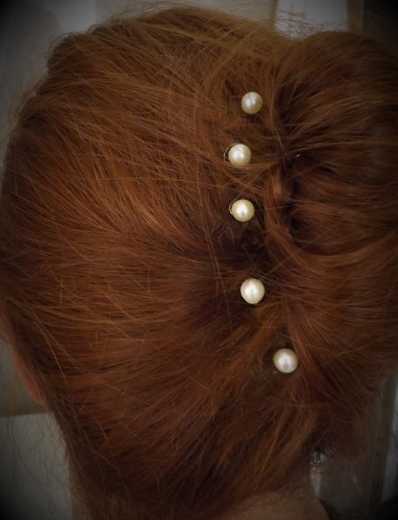 Set of 10 Vintage Genuine Pearl Hair Screws - image 3