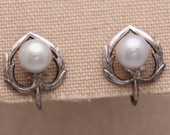 Vintage Sterling & Blue Baroque 7mm pearl Screw Back Earrings (24-1074)